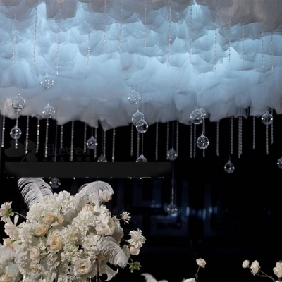 曼古婚礼婚庆幔纱画沙云纱吊顶水墨画挂国风中式装饰布顶卷幔中.