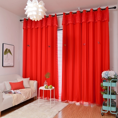 双层窗帘客厅遮光红色落地窗婚庆结婚全背景卧室婚窗帘纯色房喜庆