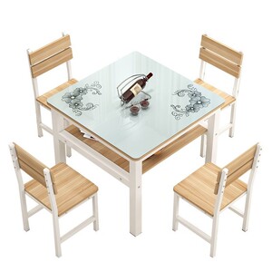 餐桌上下双层正方形饭桌小户型储物桌子70 80 90cm钢化玻璃四方桌