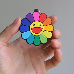 i七彩小花红少女村上隆太阳花笑脸朵虹彩蓝色车钥匙w扣书包包挂件