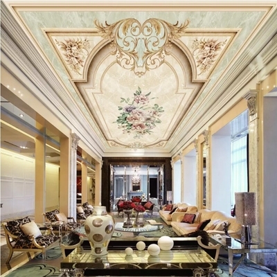 吊顶大气奢华房顶3d壁布欧式客厅装饰墙纸墙壁画复古立体天花板.