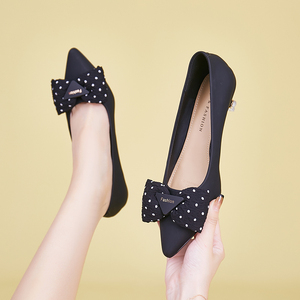 香香莉女鞋官方旗舰店正品尖头鞋女2023春季新款细跟蝴蝶结百搭波