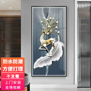 玄关走廊过道装饰画麋鹿led灯晶瓷镶钻画进门入户正对墙挂画北欧