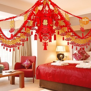 婚房屋顶房顶部布置天花板吊顶装饰结婚用的客厅拉花p加长灯笼挂