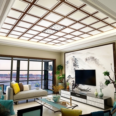 中式客厅二级450环保装饰餐厅人气天花吊顶扣风格集成铝材料新板
