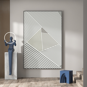 灰色线条几何抽象入户玄关装饰画楼梯间挂画高级立体感客厅落地画