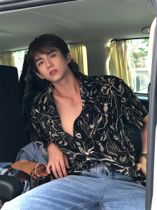 徐志滨soleil港风痞帅夏季花衬衫男夏威夷短袖潮流宽松休闲衬衣