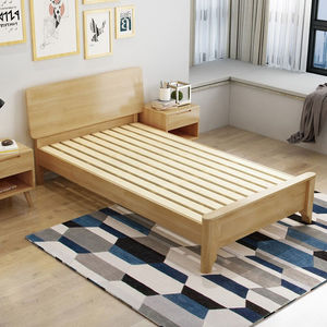 洛克菲勒实木床橡木床单人框架结构床原木色宽1米单床不含床头柜