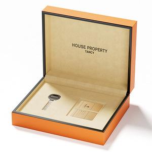 高级橙色别墅交房礼盒小皮盒 商用钥匙银行VIP卡设计包装盒定制