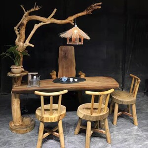 香樟木茶桌组合小茶台套装家用原木色生态茶几实木阳台茶桌椅家具