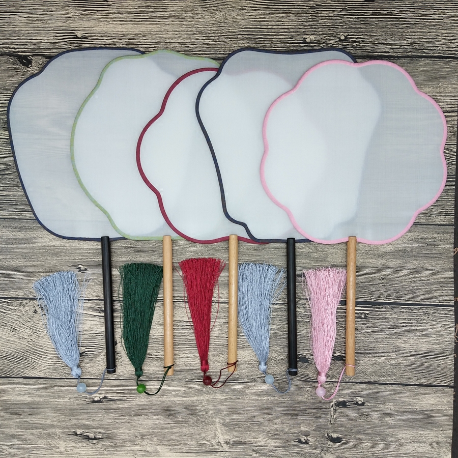 diy工笔手绘刺绣空白扇子异形宫扇团扇真丝扇多边形书法绘画扇