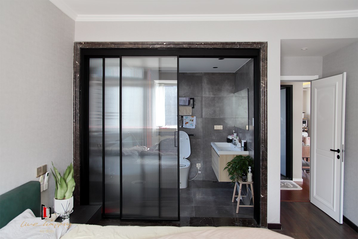 轻奢极简三轨黑色窄边推拉门客厅阳台全景玻璃移门厨房卫生间隔.