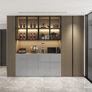 现代简约餐边柜一体靠墙高柜酒柜餐厅实木定制客厅轻奢碗厨柜d高