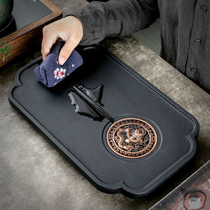 茶盘石盘乌金石茶台石英石托盘带排水中式轻奢现代家用小型茶海