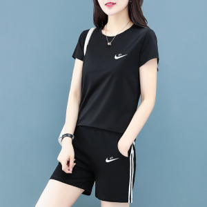 耐克休闲运动服套装女夏季2022新款宽松大码晨跑步短袖两件套薄款