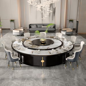 电动餐桌大圆桌饭店包厢专用3m酒店实木圆形高档岩板吃饭桌子20人