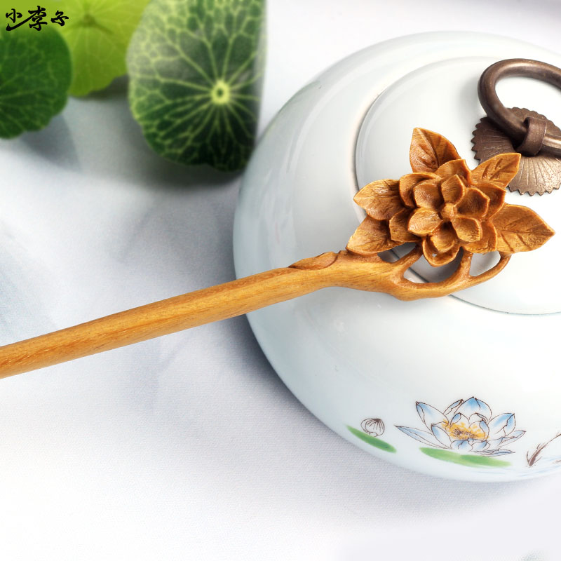 木簪古风簪子古代古典i盘发复古簪子古装头饰发饰木头木兰花发簪