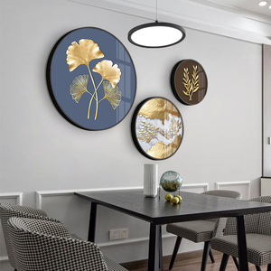 餐厅装饰画现代简约轻奢风格歺厅饭厅餐桌背景壁画圆形挂画免打孔
