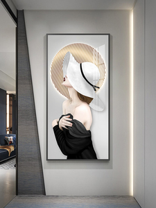 轻奢风玄关装饰挂画时尚美女艺术人物装饰画竖版走廊过道墙壁画