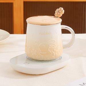 兔兔暖暖恒温杯子女生陶瓷马克杯带盖勺樱花创意情侣办公室咖啡杯