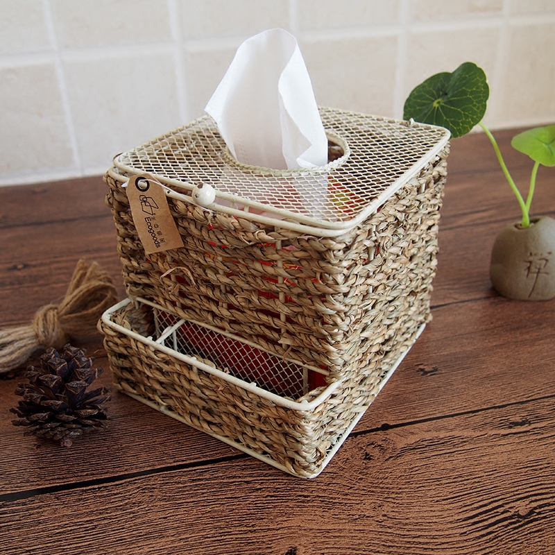麻绳编织纸巾盒车用抽纸盒复古田园风纸抽盒创意收纳盒手工置物.