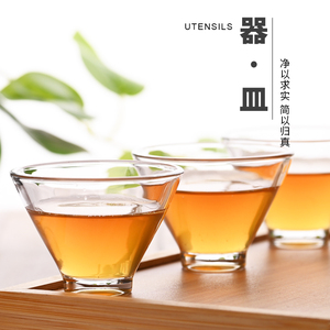 日式光面斗笠小茶杯玻璃品茗杯水晶透明耐热茶杯功夫茶具个人酒杯
