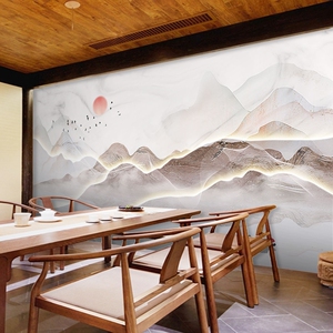 3d立体新中式墙纸现代大理石山峦山水画电视背景墙布大厅大堂壁纸