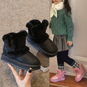 儿童雪地靴2023冬季新款男女童时尚加棉毛绒平底低筒短靴保暖棉鞋