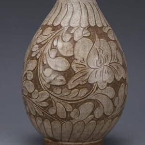 000人付款淘宝南知堂宋磁州窑酱釉牡丹纹剔花刻花纹 梅瓶花瓶 古玩