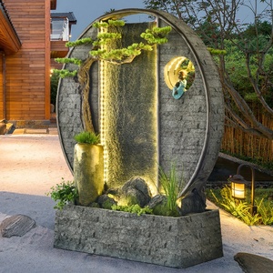 大型水幕墙流水屏风隔断摆件室内新中式鱼池假山水系瀑布造景景观