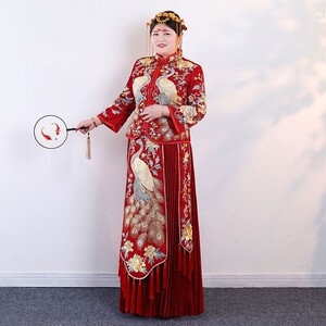 大码秀禾服中式结婚礼服婚纱女新娘200斤胖mm2019新款古装旗袍冬