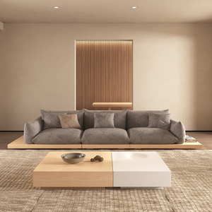 日式侘寂风科技布原木沙发客厅大小户型艺术新款实木转角地台沙发