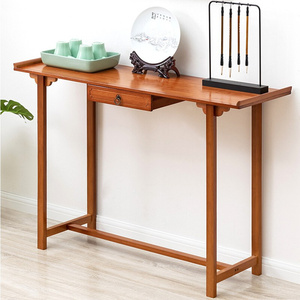 家用茶色玄关桌带抽屉入户靠v墙玄关台简约现代长条供桌条几原木