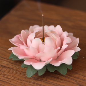 陶瓷手捏牡丹花线香插摆件手工瓷花客厅茶室桌面装饰花朵工艺装饰