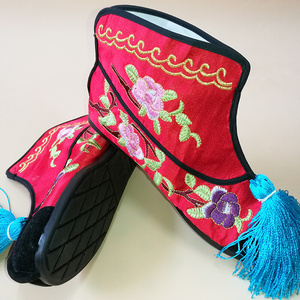 新款戏曲京剧打鞋穆桂英女兵蓝色打靴平底彩快短靴n武旦m绣花快靴