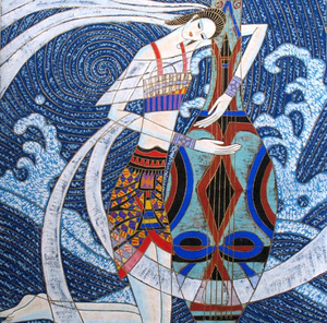 云南重彩画民族特色人物画手绘三尺p斗方现代玄关卧室装饰壁画挂.