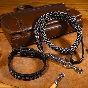 狗狗牛皮绳真皮狗链子金毛阿拉斯加哈士奇中大型犬圆形牵引绳包邮