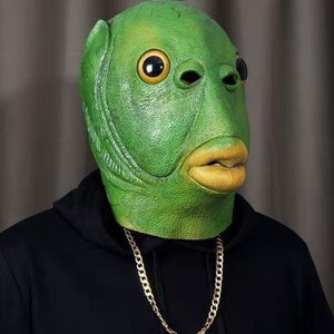 面具全脸硅胶易容成人人脸面具3d 乳胶头套绿鱼人面具
