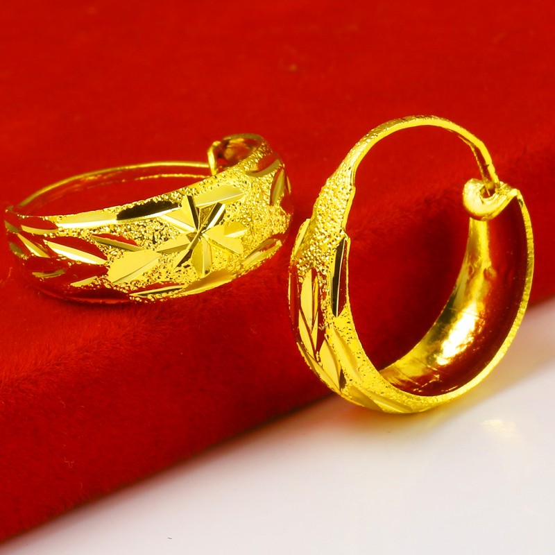 99924k足金纯金新款耳环婆婆款圈耳黄金女款饰品妈妈人首老年正品