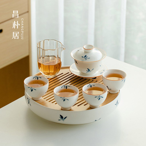 昌朴居手绘蝴蝶兰花功夫茶具套装家用客厅陶瓷茶壶盖碗泡茶整套