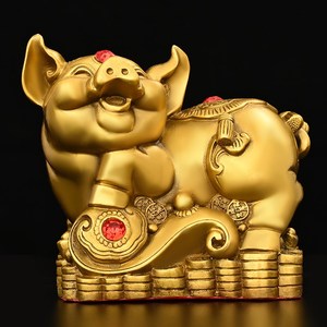 铜猪摆件铜金元宝猪客厅办公室生肖猪吉祥物金钱如意猪工艺品大号