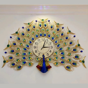 欧式壁钟静音时钟超大创意家居钟表孔雀开屏挂钟f客厅装饰挂表