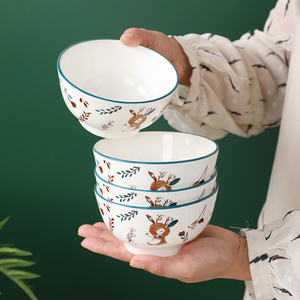 一鹿有你家用4.5英寸米饭碗 陶瓷碗喝汤碗吃饭碗釉下彩小面碗餐具