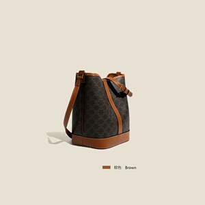 【pailaili】水桶包 老花真皮包包2021新款潮单肩斜跨包托特包