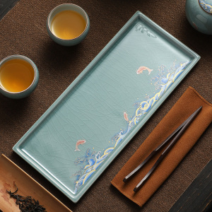汝窑哥窑陶瓷长方形茶盘简约茶台家用功夫茶具配件小型托盘干泡盘