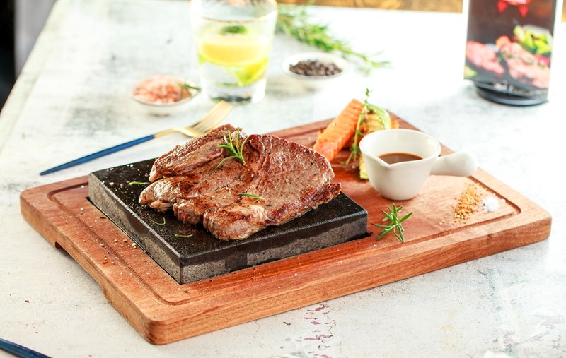 西餐牛排石板盘石板烧烤肉板石烧盘带陶瓷碟石烤盘餐厅牛扒盘