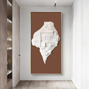 现代抽象玄关装饰画3d立体手工浮雕实物竖版壁画雕刻高端软装挂画