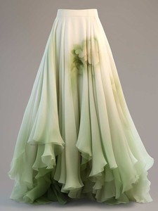 初春季穿搭佛系绿色印花朵多层次缥缈风情万种的蛋糕a字半身裙子