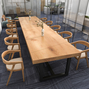 现代简约实木办公桌椅 公司职员会议桌长桌多人培训铁艺电脑桌椅