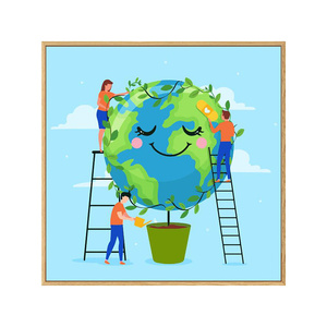 保护地球日diy数字s油画卡通填充手工绘爱护环境治愈油彩画装饰画